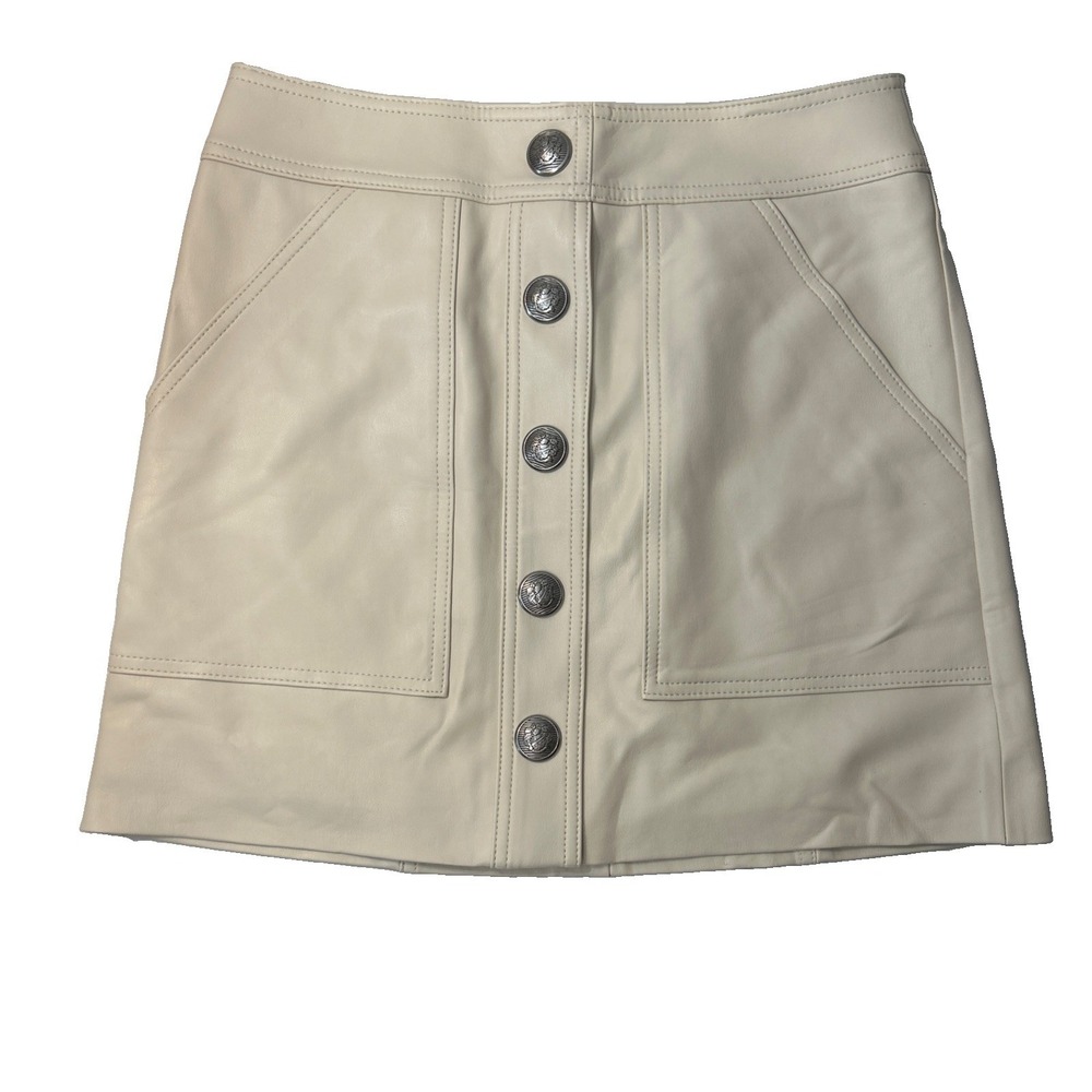 Veronica Beard NWT Arez Ecru Vegan Leather Button Embellished Mini Skirt 4 $398